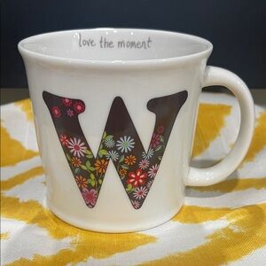 Floral Initial Mug - White and Brown, NEW! “W” Natural Life